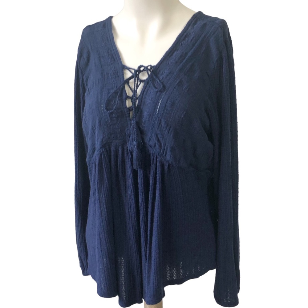 Lucky brand navy viscose/linen backless peasant top size L